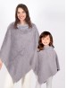 Mom and Kids Tile Pattern Faux Fur Poncho 